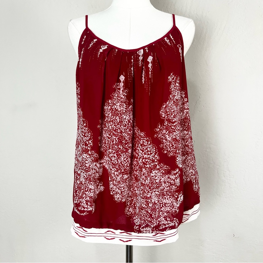 Cabi Tank Top‎ Township Cami Scoop Neck Red Chiffon Adjustable Size Medium